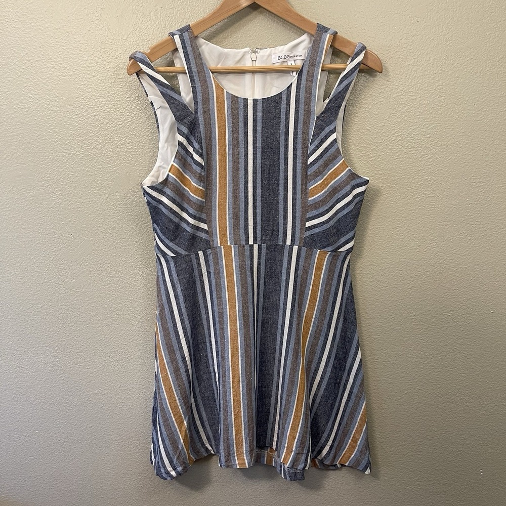 BCBGeneration Striped Summer Mini Dress Linen Blend Vacation Size‎ S 12-Tag READ